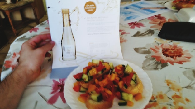 Table with dishes and menu